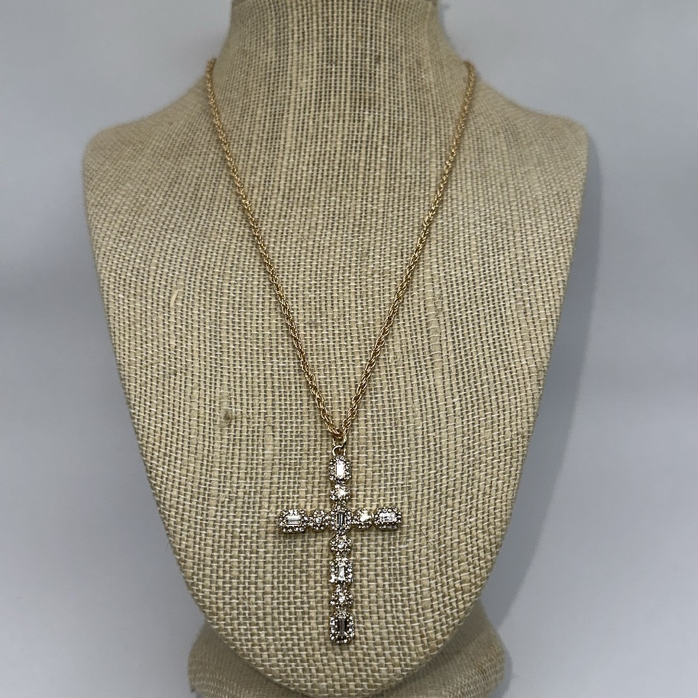 8 Other Reasons Jeweled Cross Pendant Gold Toned Necklace